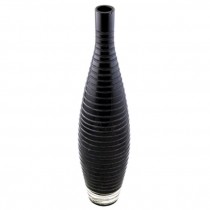 VASE-16H-BLACK GLASS-ENGRAVED