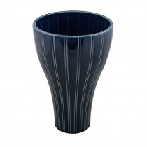 VASE-Trumpet Shape/Navy Glazed W/Vertical Ridges