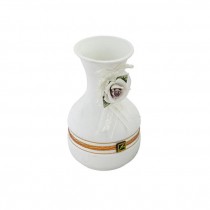 VASE-7"-WHT-CER-W/FLOWER&RIBBO