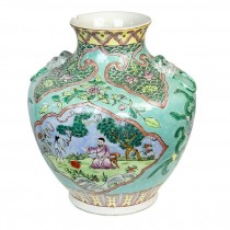 VASE-11.75"AQUA/MULTI ORIENT CERAmic