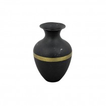 VASE- Matte Black Urn Shaped Glass W/Gold Band Across Middle