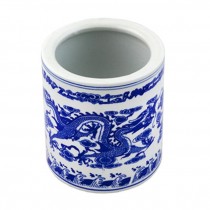 Round Dragon Vase-Blu/White