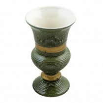 VASE-GREEN URN W/GOLD BANDS