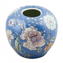 GINGER JAR-Blue W/Floral Relief