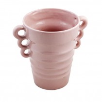 VASE-8"PINK CERAMIC-3HOLE EAR