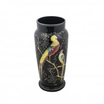 VASE-Tall Black W/Painted Florals & 2 Birds on Branches
