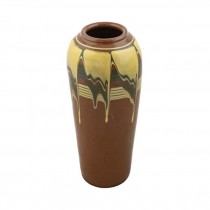 VASE-Tall Brown "Balkan Like" W/Multi Color Glaze Drip