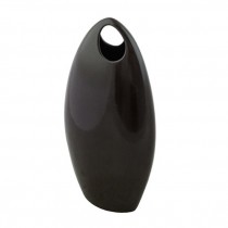 VASE-Dark Brown Ceramic-Standing Oval Shape