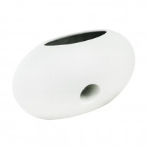 VASE-Oval Matte White Ceramic W/Circle Cut Out