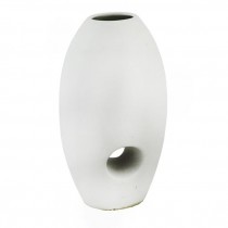VASE-White Ceramic Oval Shaped W/Circle Cut Out of Bottom Center
