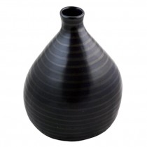 VASE-POTTERY-BULB-BLK STRIPE