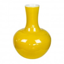 VASE-Yellow Ceramic/Round Belly & Long Neck