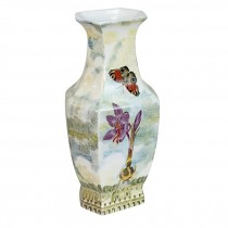 VASE-Tall Ceramic Vase W/Large Flower & Butterfly