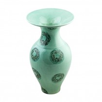 VASE-Pale Green Ceramic W/Kiwi Circles