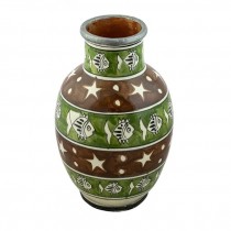 VASE-Ceramic W/Green & Brown Glaze