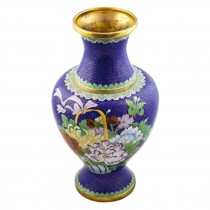 Vase-Navy/Brass/Floral