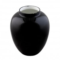 VASE-Large Ceramic Black Gloss Glaze W/White Interior