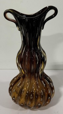 VASE-AMBER CARNIVAL GLASS 9H