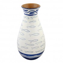 VASE-Tall Navy & White W/Fishes