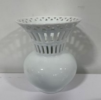 VASE-White Porcelain W/Bulb Botton & Cutout Rim