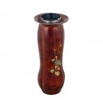 VASE-Red Metal W/Painted Floral Design on Front