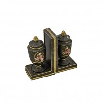 BOOKEND-Urns W/Black Crackle Finish & Gold Accents