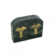 BOOKEND-Green Marble W/Gold Medical Snake (Pair)