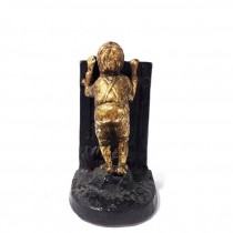 BOOKEND-Brass Boy Looking Over Wooden Fence