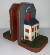 BOOKEND-WOODEN PAINTED HOUSES (Pair)