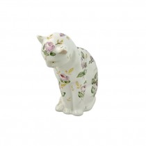 FIGURINE-White Porcelain Cat W/Pink Rose s