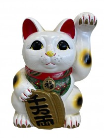 STATUE-14H-ASIAN KITTY-WHT-GLD