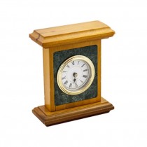 DESK CLOCK-WD-GRN MARBLE-CNTER