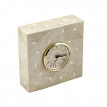 CLOCK-SQ-BEIGE-WHT DIAMOND CUT