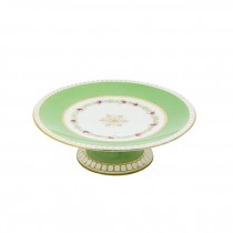 CAKE STAND-Green & White Bone China W/Gold Accents