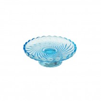 CAKE STAND-Blue Glass-Swirl W/Scalloped Edge