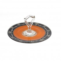 CANDY DISH-Glass- Orange & Black W/Clear Glass Handle