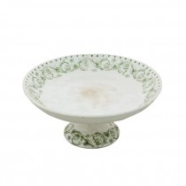 CAKE STAND-White Ironstone W/Green Vines