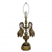 TABLE LAMP-Brass Moroccan Colorful Crystals on Hanging Shades