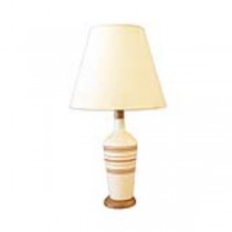 LAMP-TABLE-WHITE W/BRN STRIPES