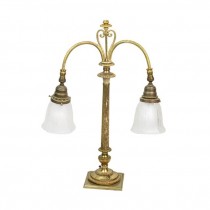 LAMP-TABLE-Double Brass Tulip w/Glass Shades