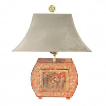 LAMPS-Orange & Gold Carved Asian Scene