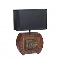 TABLE LAMP-Wood W/Red & Gold Lacquer