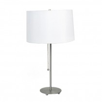 TABLE LAMP-Silver Stick W/Round Base & Pull Chain