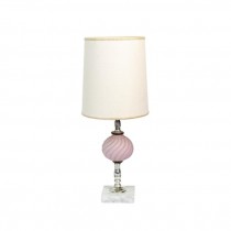 TABLE LAMP-Vintage Pink Milk Glass W/Square Marble Base