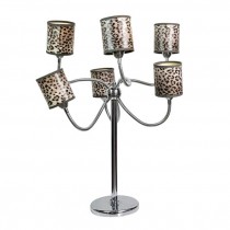 TABLE LAMP-Chrome (6)Arm Frame W/Leopard Shades