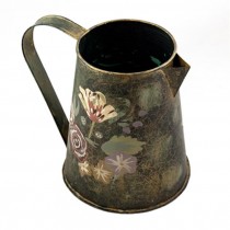 PITCHER-GLD/GREEN METAL W/FLORAL ACCENTS