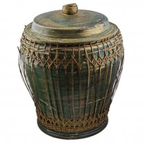 BASKET-Green Snake Charmer W/Reed Rattan