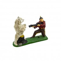 BANK-Cast Iron-Indian in Red W/Rifle & White Bear