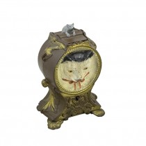 TOY-Vintage Metal Cat In Clock W/Mouse @Top