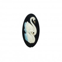 PLAQUE-Black Base W/2 White Swans-Blue Tail Feathers